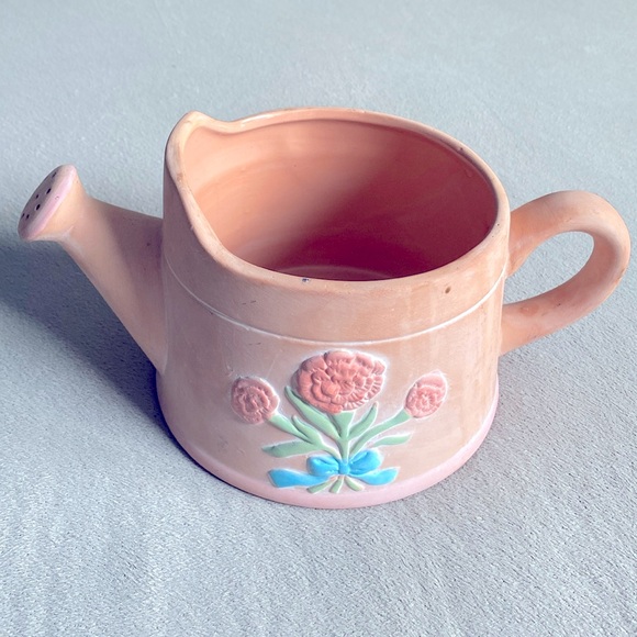 Vintage MY-NEIL Handcrafted Terracotta Watering Can Planter With Flowers New ! - Picture 1 of 12